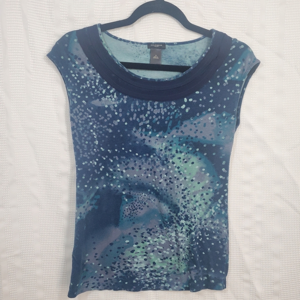 ANN TAYLOR Cap-Sleeve Shirt Blue Size Small